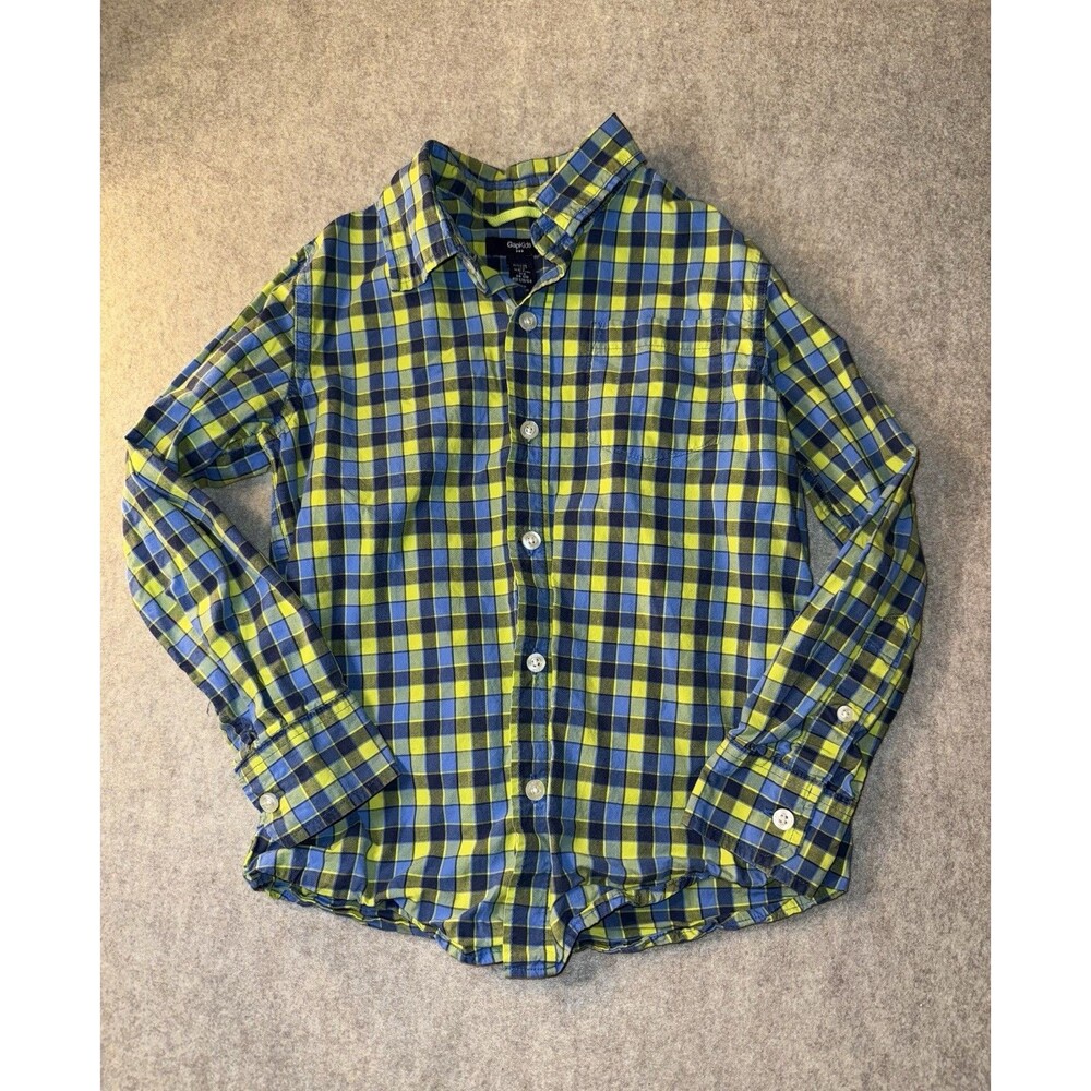 Gap Kids Boys Size 6-7 Long Sleeve Button Up Shirt Blue Green Rn 54023